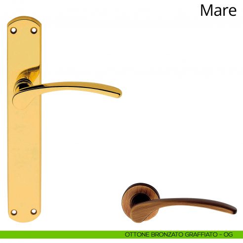 Maniglia con placca per porta Mare Linea Calì - ottone bronzato graffiato - placca cieca