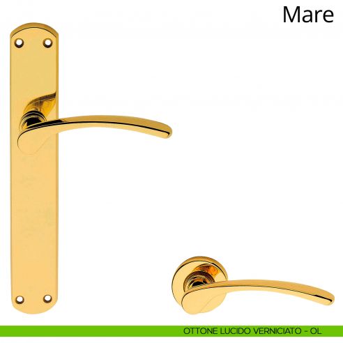 Maniglia con placca per porta Mare Linea Calì - ottone lucido verniciato - placca cieca