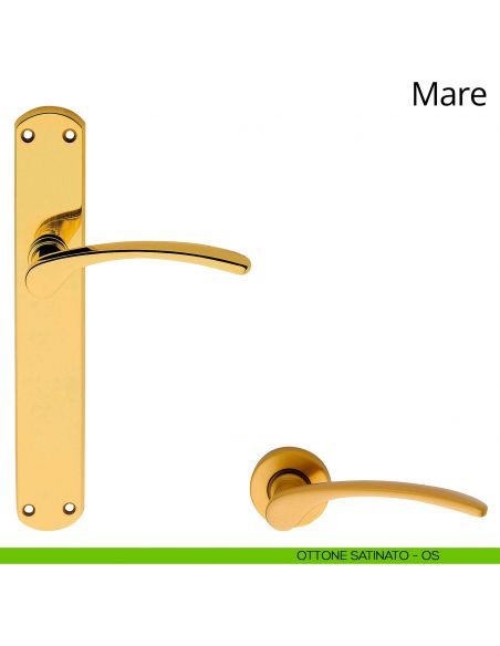 Maniglia con placca per porta Mare Linea Calì - ottone satinato - placca cieca