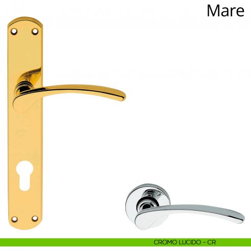 Maniglia con placca per porta Mare Linea Calì - cromo lucido - foro yale