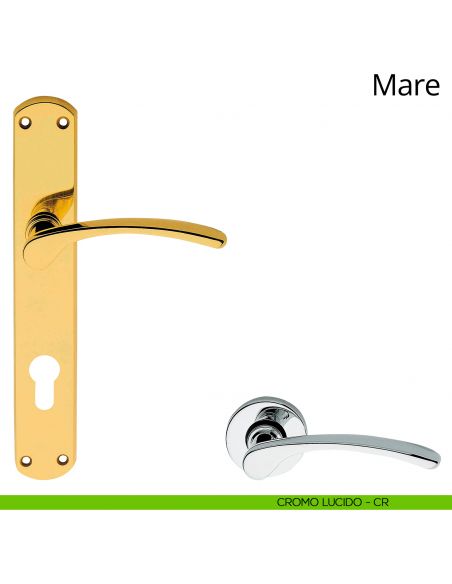 Maniglia con placca per porta Mare Linea Calì - cromo lucido - foro yale