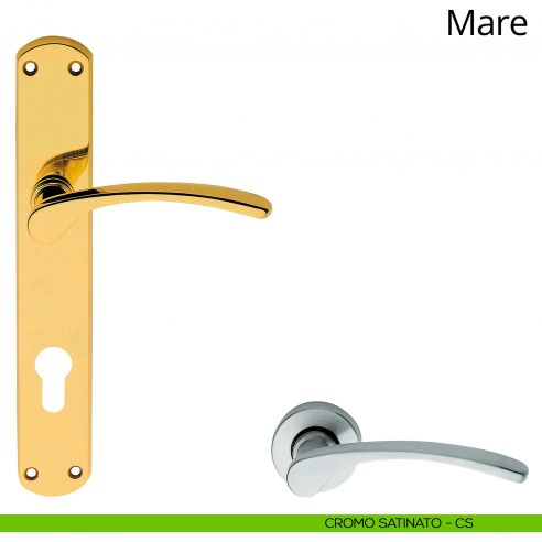 Maniglia con placca per porta Mare Linea Calì - cromo satinato - foro yale