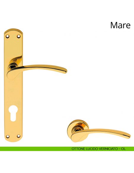 Maniglia con placca per porta Mare Linea Calì - ottone lucido verniciato - foro yale