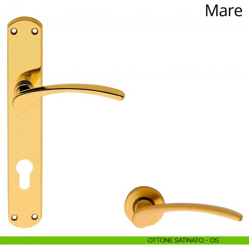 Maniglia con placca per porta Mare Linea Calì - ottone satinato - foro yale