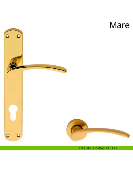 Maniglia con placca per porta Mare Linea Calì - ottone satinato - foro yale