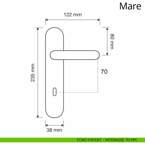 Maniglia con placca per porta Mare Linea Calì placca foro patent interasse 70 mm