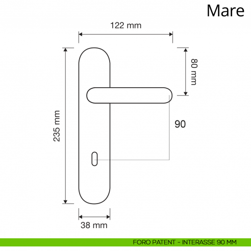 Maniglia con placca per porta Mare Linea Calì placca foro patent interasse 90 mm