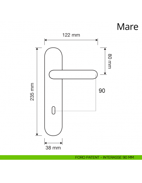 Maniglia con placca per porta Mare Linea Calì placca foro patent interasse 90 mm