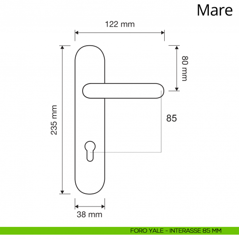 Maniglia con placca per porta Mare Linea Calì placca foro yale interasse 85 mm
