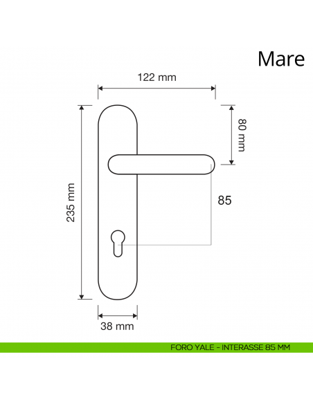 Maniglia con placca per porta Mare Linea Calì placca foro yale interasse 85 mm
