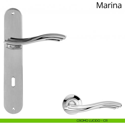 Maniglia con placca per porta Marina Linea Calì - cromo lucido - foro patent