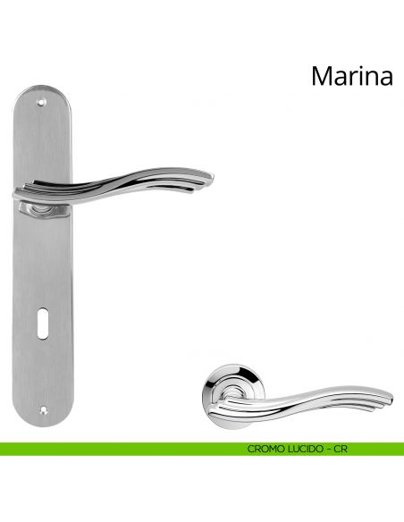 Maniglia con placca per porta Marina Linea Calì - cromo lucido - foro patent