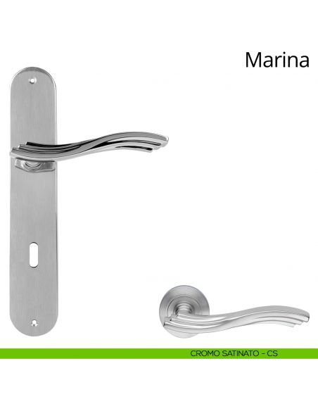 Maniglia con placca per porta Marina Linea Calì - cromo satinato - foro patent