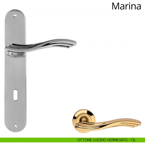Maniglia con placca per porta Marina Linea Calì - ottone lucido verniciato - foro patent
