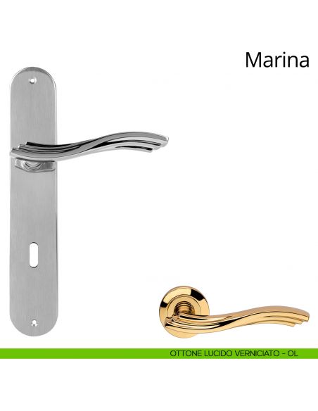 Maniglia con placca per porta Marina Linea Calì - ottone lucido verniciato - foro patent