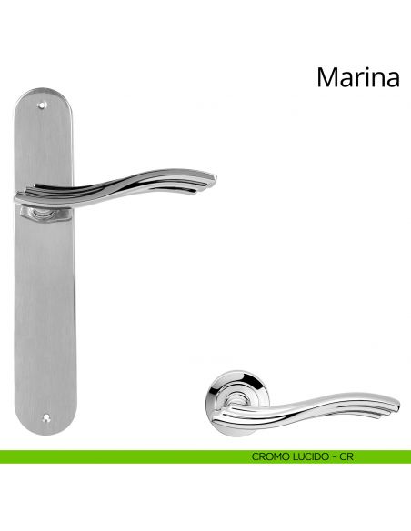 Maniglia con placca per porta Marina Linea Calì - cromo lucido - placca cieca