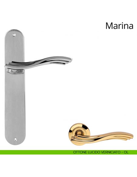 Maniglia con placca per porta Marina Linea Calì - ottone lucido verniciato - placca cieca