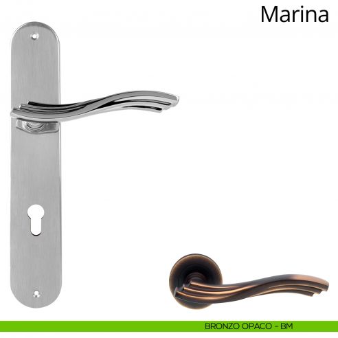 Maniglia con placca per porta Marina Linea Calì - bronzo opaco - foro yale