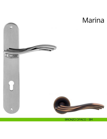 Maniglia con placca per porta Marina Linea Calì - bronzo opaco - foro yale