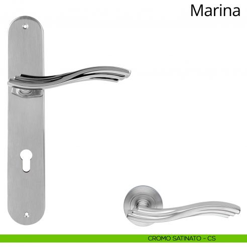 Maniglia con placca per porta Marina Linea Calì - cromo satinato - foro yale