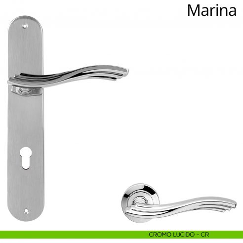 Maniglia con placca per porta Marina Linea Calì - cromo lucido - foro yale