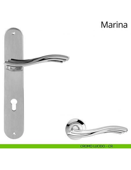 Maniglia con placca per porta Marina Linea Calì - cromo lucido - foro yale