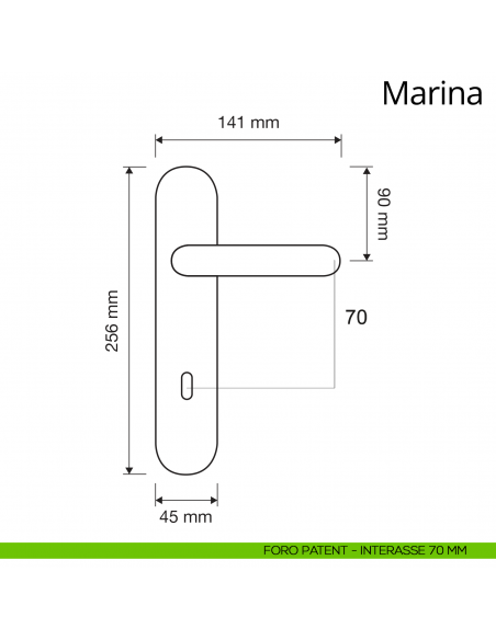 Maniglia con placca per porta Marina Linea Calì placca foro patent interasse 70 mm