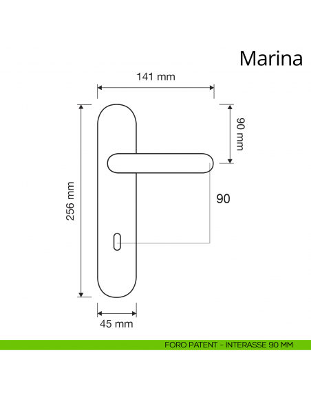 Maniglia con placca per porta Marina Linea Calì placca foro patent interasse 90 mm