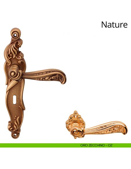 Maniglia con placca per porta Nature Linea Calì - oro zecchino - foro patent