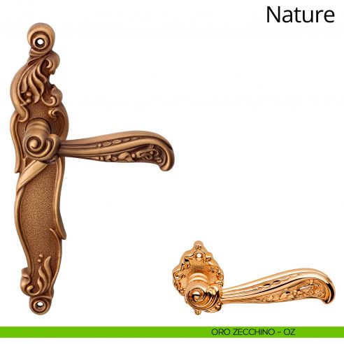 Maniglia con placca per porta Nature Linea Calì - oro zecchino - placca cieca
