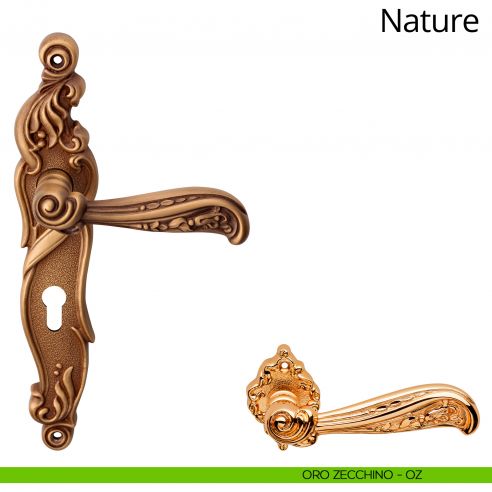 Maniglia con placca per porta Nature Linea Calì - oro zecchino - foro yale