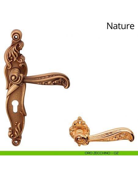Maniglia con placca per porta Nature Linea Calì - oro zecchino - foro yale
