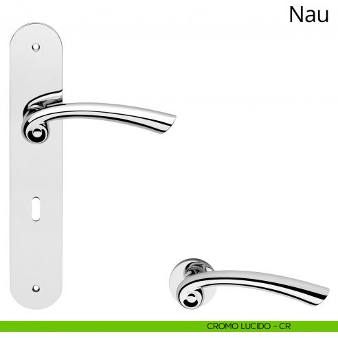 Maniglia con placca per porta Nau Linea Calì - cromo lucido - foro patent