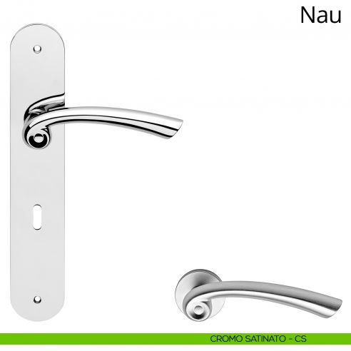 Maniglia con placca per porta Nau Linea Calì - cromo satinato - foro patent