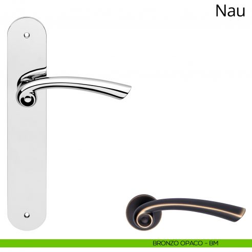 Maniglia con placca per porta Nau Linea Calì - bronzo opaco - placca cieca