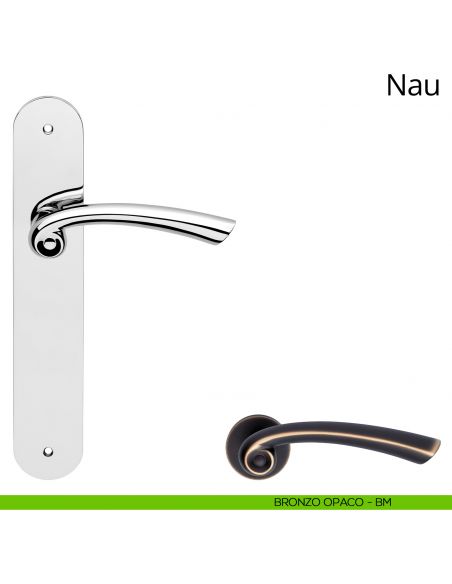 Maniglia con placca per porta Nau Linea Calì - bronzo opaco - placca cieca