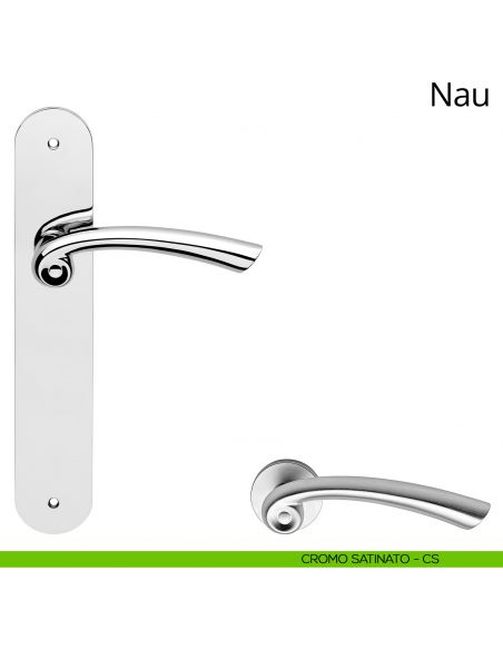 Maniglia con placca per porta Nau Linea Calì - cromo satinato - placca cieca