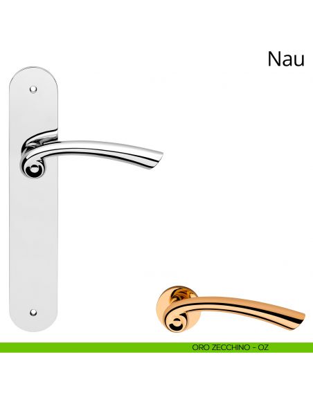 Maniglia con placca per porta Nau Linea Calì - oro zecchino - placca cieca