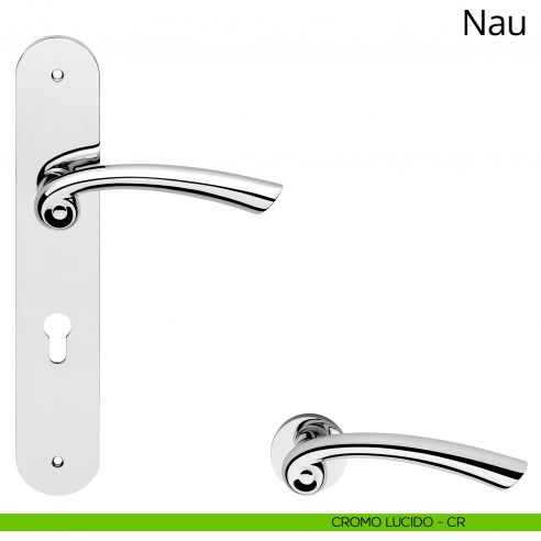 Maniglia con placca per porta Nau Linea Calì - cromo lucido - foro yale