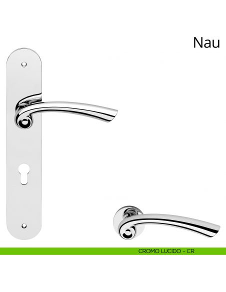 Maniglia con placca per porta Nau Linea Calì - cromo lucido - foro yale