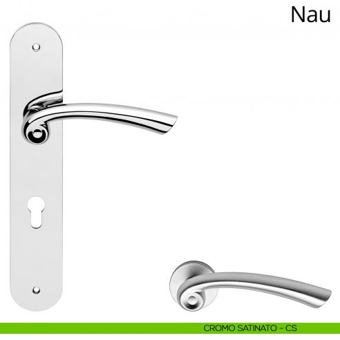 Maniglia con placca per porta Nau Linea Calì - cromo satinato - foro yale