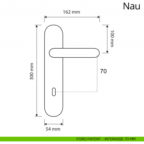 Maniglia con placca per porta Nau Linea Calì placca foro patent interasse 70 mm