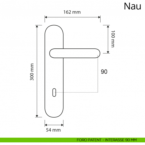 Maniglia con placca per porta Nau Linea Calì placca foro patent interasse 90 mm