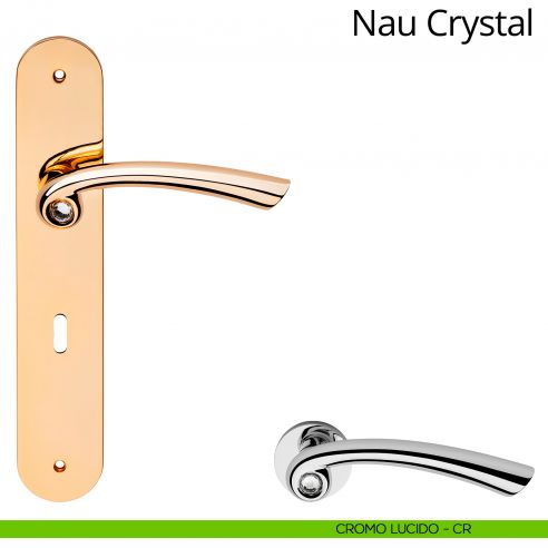 Maniglia Swarovski con placca per porta Nau Crystal Linea Calì - cromo lucido - foro patent