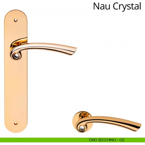 Maniglia Swarovski con placca per porta Nau Crystal Linea Calì - oro zecchino - placca cieca