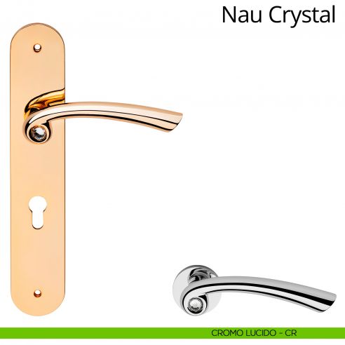 Maniglia Swarovski con placca per porta Nau Crystal Linea Calì - cromo lucido - foro yale