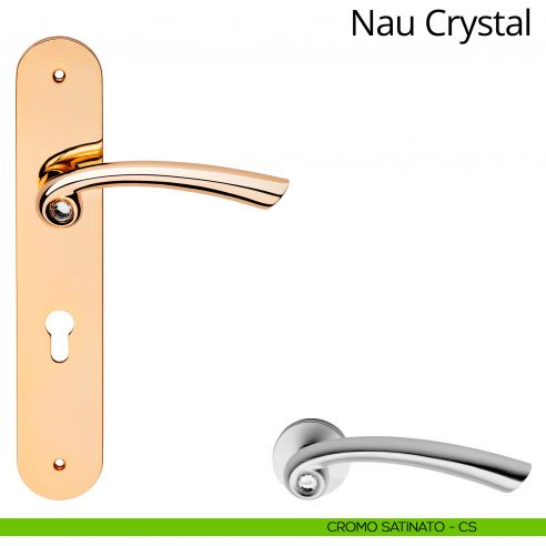 Maniglia Swarovski con placca per porta Nau Crystal Linea Calì - cromo satinato - foro yale