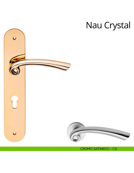 Maniglia Swarovski con placca per porta Nau Crystal Linea Calì - cromo satinato - foro yale