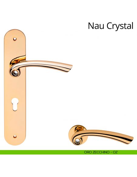 Maniglia Swarovski con placca per porta Nau Crystal Linea Calì - oro zecchino - foro yale