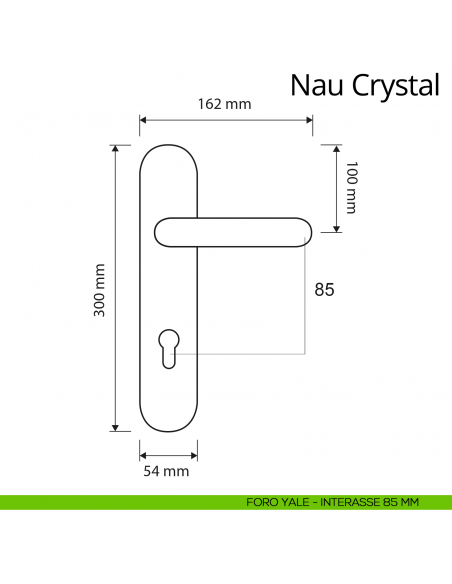 Maniglia Swarovski con placca per porta Nau Crystal Linea Calì placca foro yale interasse 85 mm
